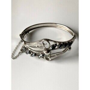 Vintage Sorrento sterling silver hematite hinged bangle Bracelet